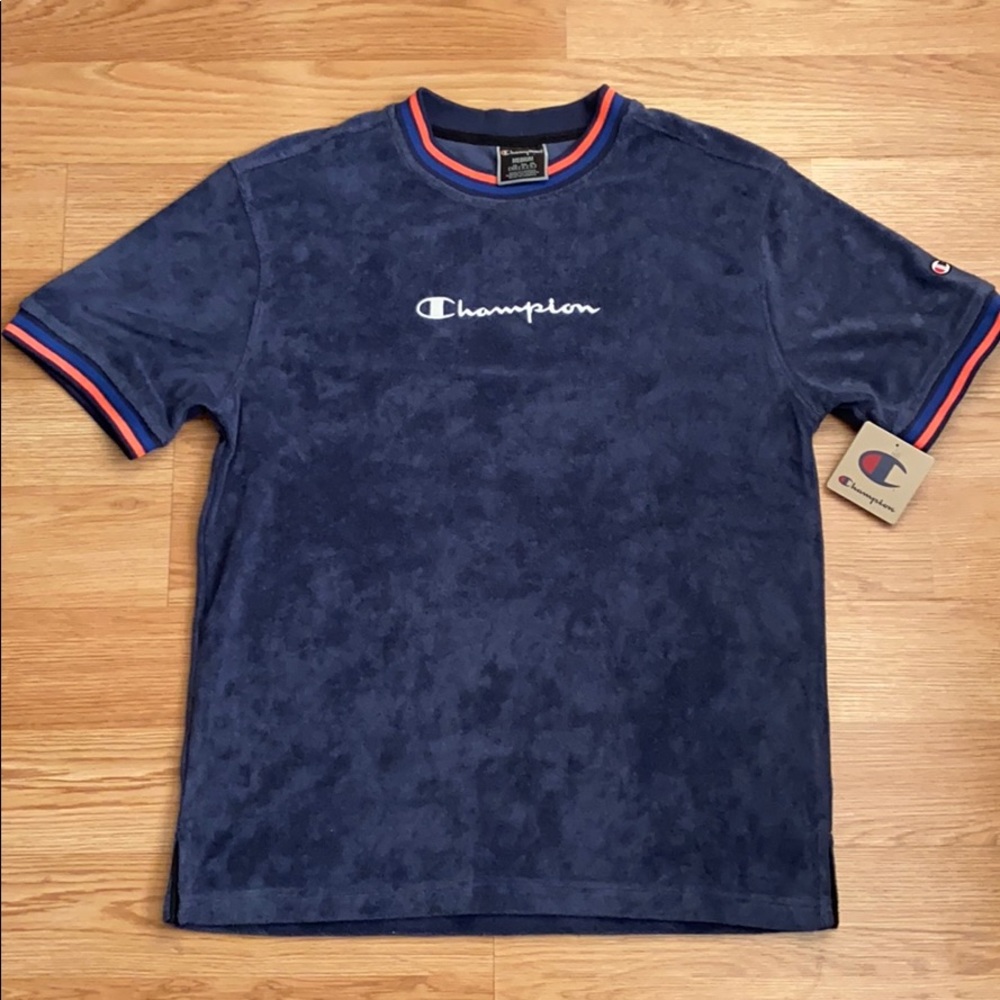 Champion tee shirt blue towel material mens medium